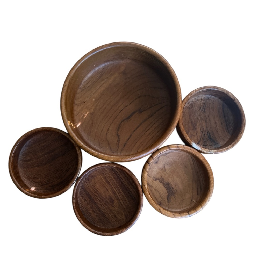 Vintage MCM Winsome Wood genuine teak Thailand salad bowl & serving, 5 piece